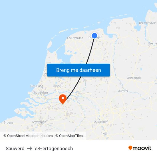 Sauwerd to 's-Hertogenbosch map