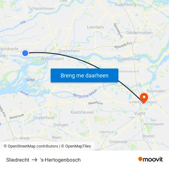 Sliedrecht to 's-Hertogenbosch map
