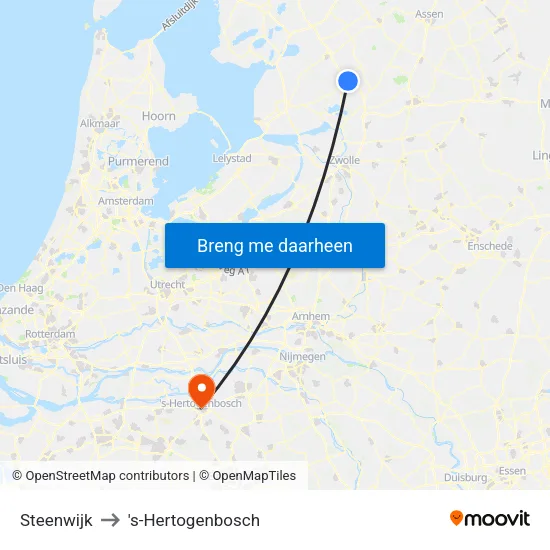 Steenwijk to 's-Hertogenbosch map