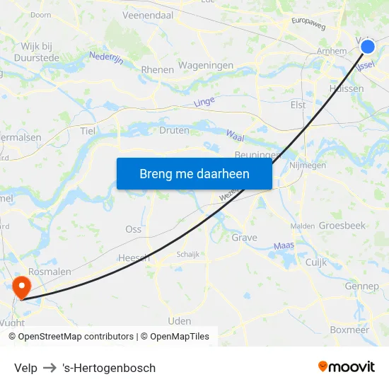Velp to 's-Hertogenbosch map