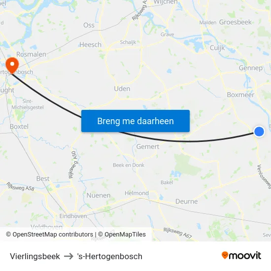 Vierlingsbeek to 's-Hertogenbosch map