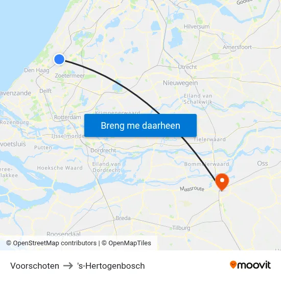 Voorschoten to 's-Hertogenbosch map