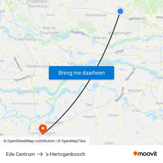 Ede Centrum to 's-Hertogenbosch map
