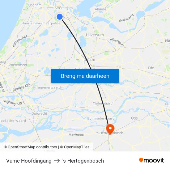 Vumc Hoofdingang to 's-Hertogenbosch map