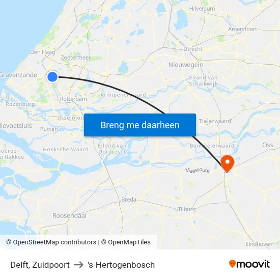 Delft, Zuidpoort to 's-Hertogenbosch map