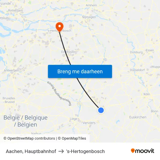 Aachen, Hauptbahnhof to 's-Hertogenbosch map