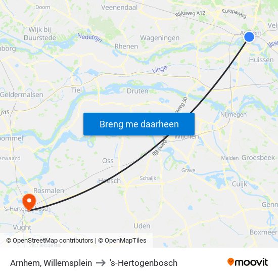 Arnhem, Willemsplein to 's-Hertogenbosch map