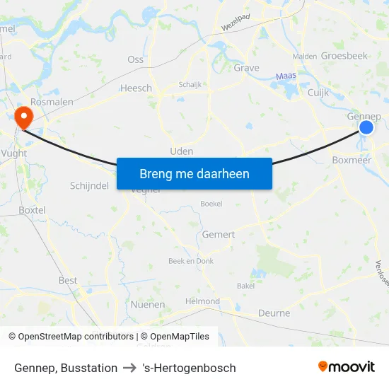 Gennep, Busstation to 's-Hertogenbosch map