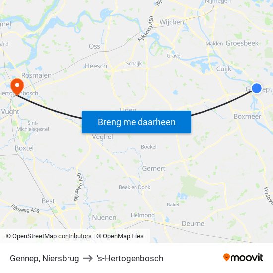 Gennep, Niersbrug to 's-Hertogenbosch map