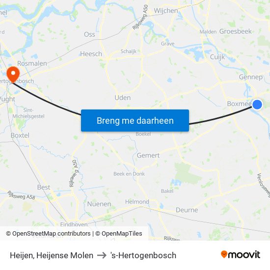 Heijen, Heijense Molen to 's-Hertogenbosch map