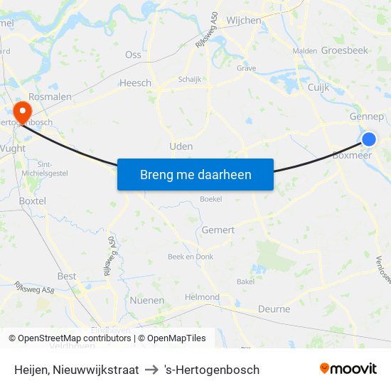 Heijen, Nieuwwijkstraat to 's-Hertogenbosch map