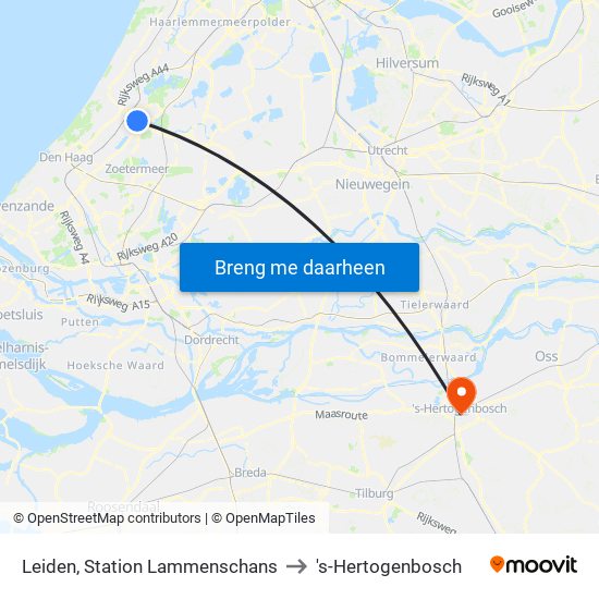 Leiden, Station Lammenschans to 's-Hertogenbosch map