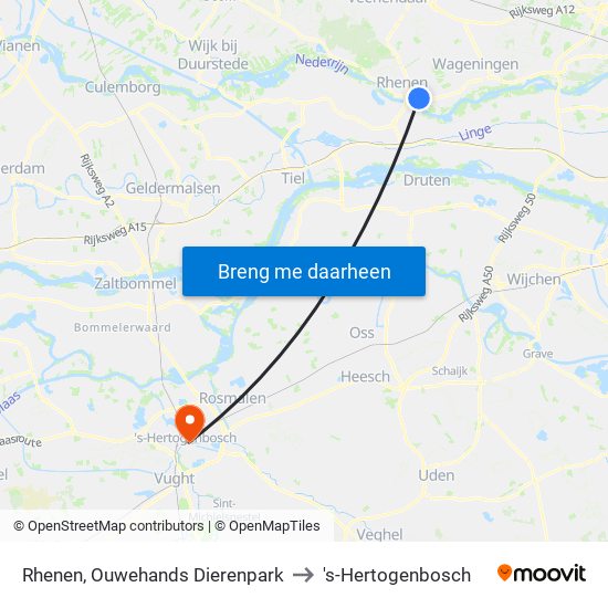 Rhenen, Ouwehands Dierenpark to 's-Hertogenbosch map