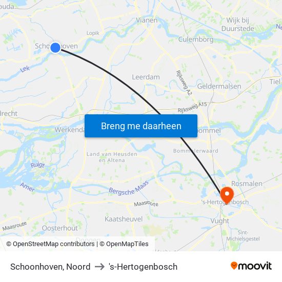 Schoonhoven, Noord to 's-Hertogenbosch map