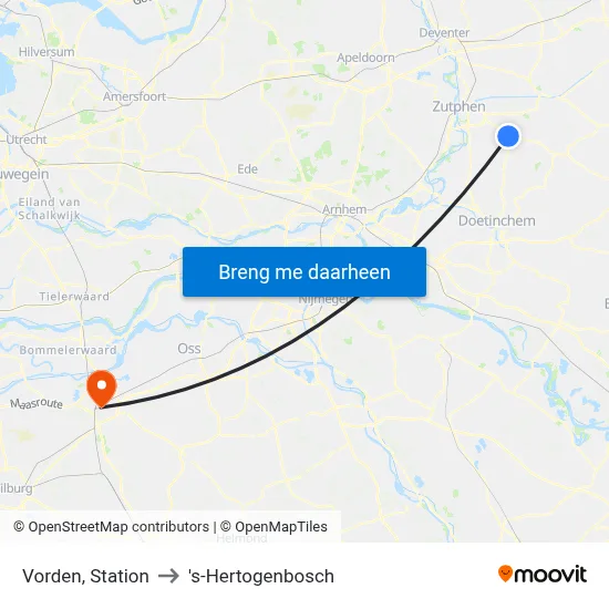 Vorden, Station to 's-Hertogenbosch map