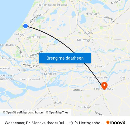 Wassenaar, Dr. Mansveltkade/Duinrell to 's-Hertogenbosch map