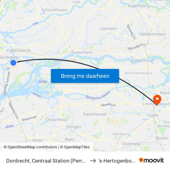 Dordrecht, Centraal Station (Perron D) to 's-Hertogenbosch map