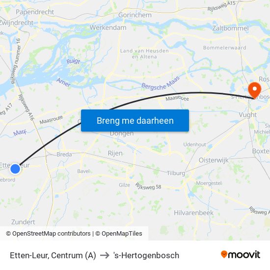 Etten-Leur, Centrum (A) to 's-Hertogenbosch map