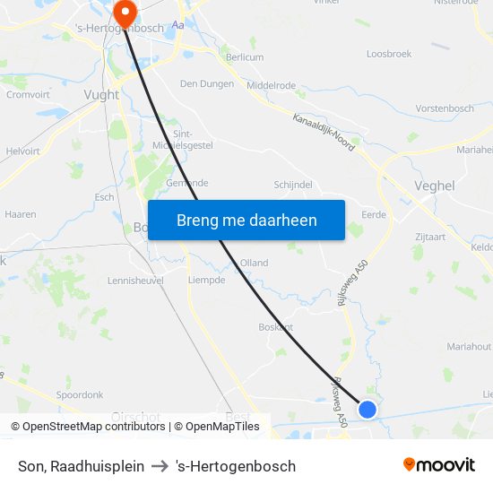 Son, Raadhuisplein to 's-Hertogenbosch map