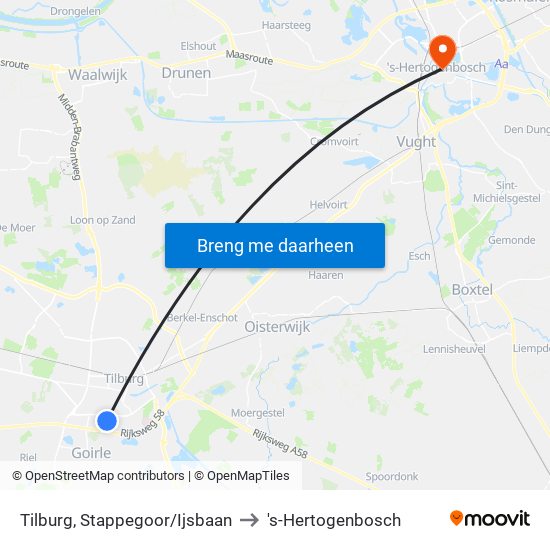 Tilburg, Stappegoor/Ijsbaan to 's-Hertogenbosch map