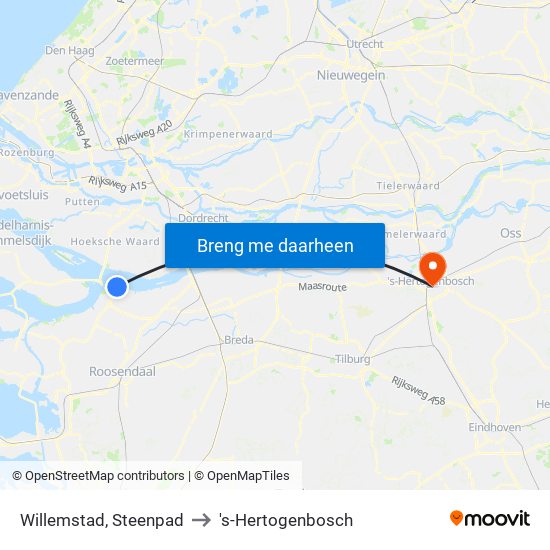 Willemstad, Steenpad to 's-Hertogenbosch map