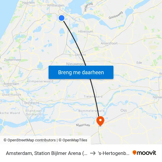 Amsterdam, Station Bijlmer Arena (Perron B) to 's-Hertogenbosch map