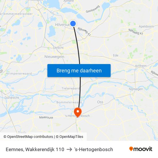Eemnes, Wakkerendijk 110 to 's-Hertogenbosch map