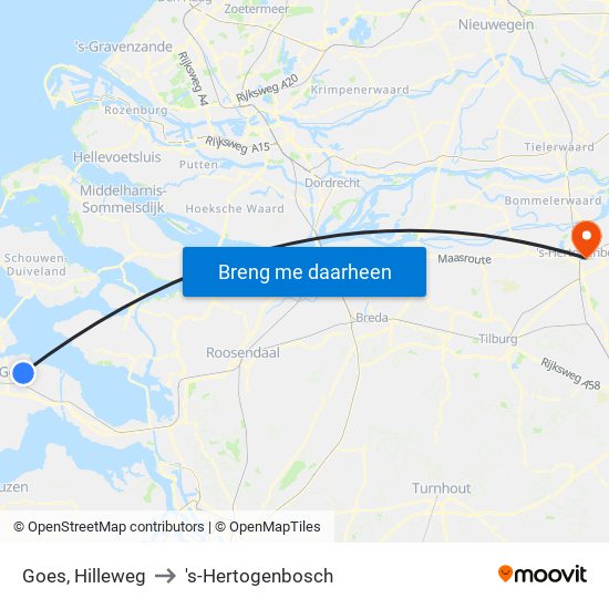 Goes, Hilleweg to 's-Hertogenbosch map