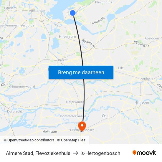 Almere Stad, Flevoziekenhuis to 's-Hertogenbosch map