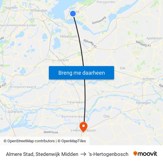 Almere Stad, Stedenwijk Midden to 's-Hertogenbosch map