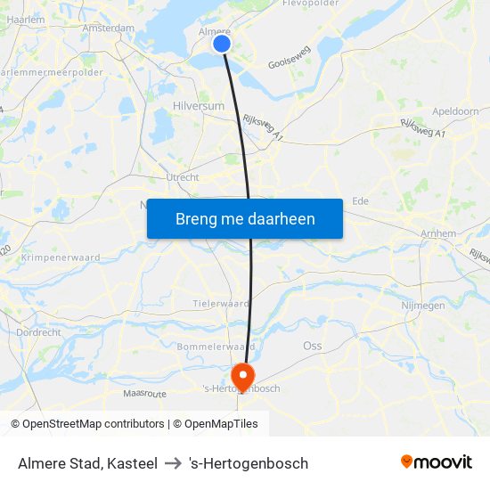 Almere Stad, Kasteel to 's-Hertogenbosch map