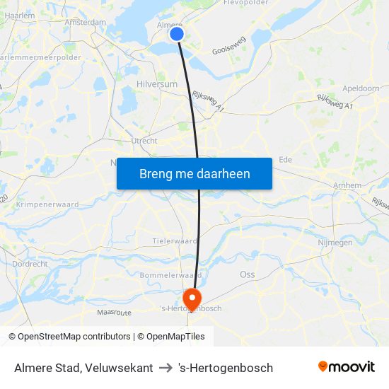 Almere Stad, Veluwsekant to 's-Hertogenbosch map