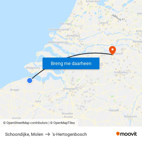 Schoondijke, Molen to 's-Hertogenbosch map