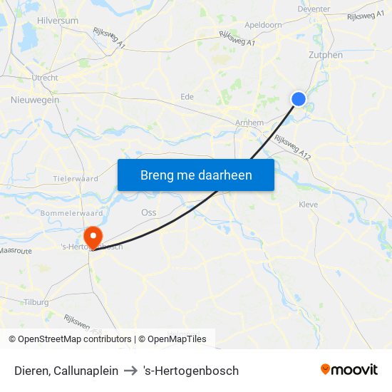 Dieren, Callunaplein to 's-Hertogenbosch map