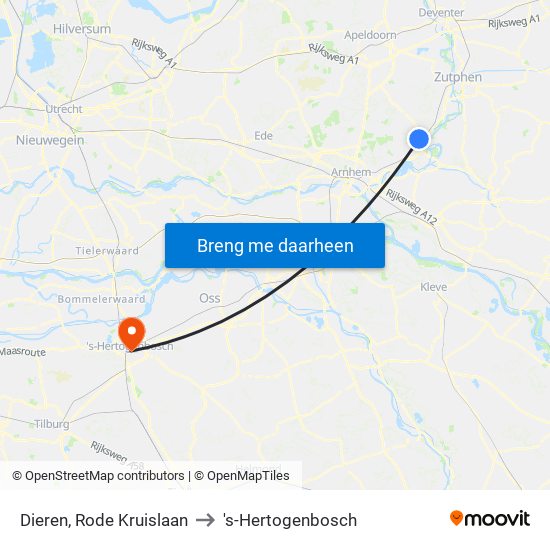 Dieren, Rode Kruislaan to 's-Hertogenbosch map