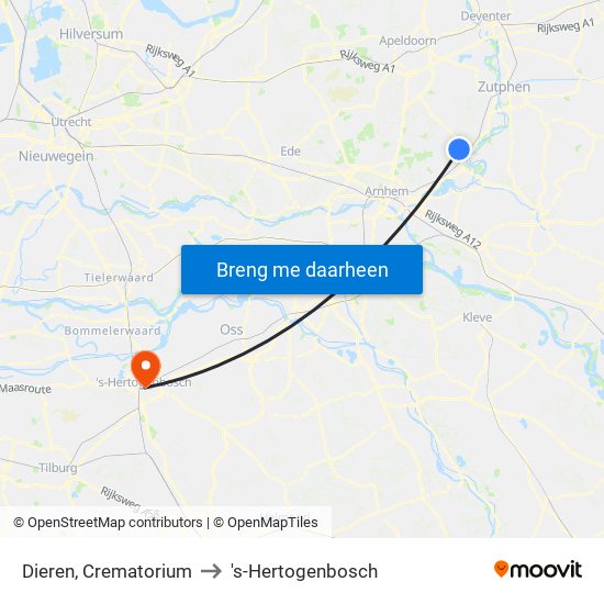 Dieren, Crematorium to 's-Hertogenbosch map