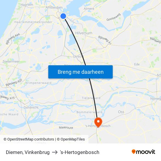 Diemen, Vinkenbrug to 's-Hertogenbosch map