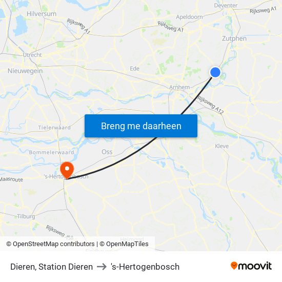 Dieren, Station Dieren to 's-Hertogenbosch map