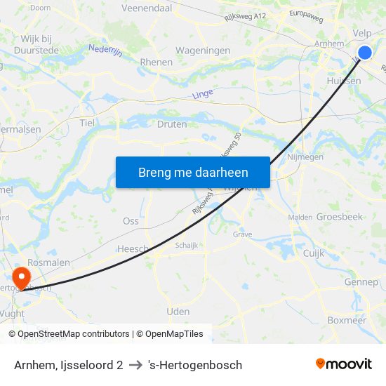 Arnhem, Ijsseloord 2 to 's-Hertogenbosch map