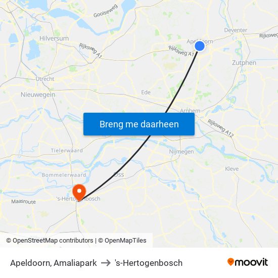 Apeldoorn, Amaliapark to 's-Hertogenbosch map
