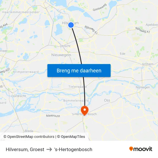 Hilversum, Groest to 's-Hertogenbosch map