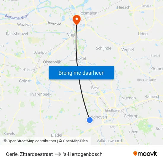Oerle, Zittardsestraat to 's-Hertogenbosch map