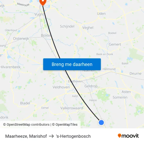 Maarheeze, Marishof to 's-Hertogenbosch map