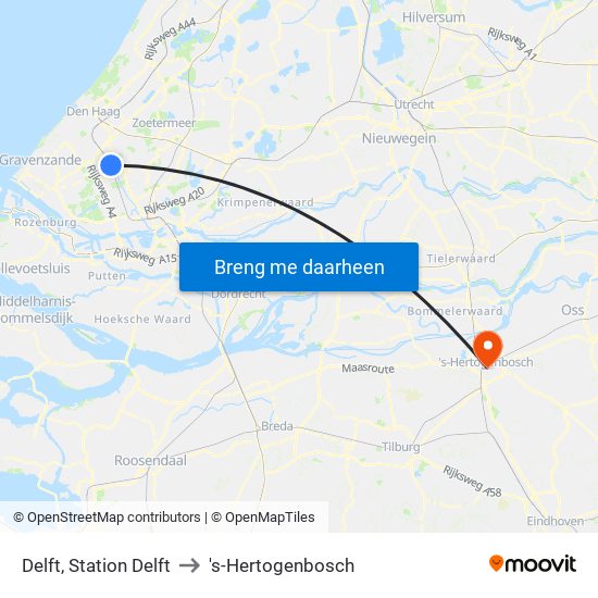 Delft, Station Delft to 's-Hertogenbosch map
