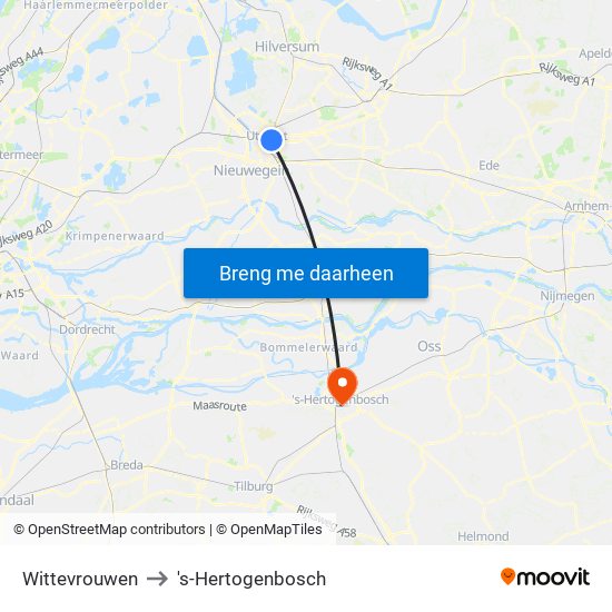 Wittevrouwen to 's-Hertogenbosch map