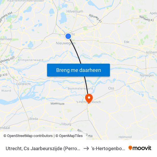 Utrecht, Cs Jaarbeurszijde (Perron C1) to 's-Hertogenbosch map