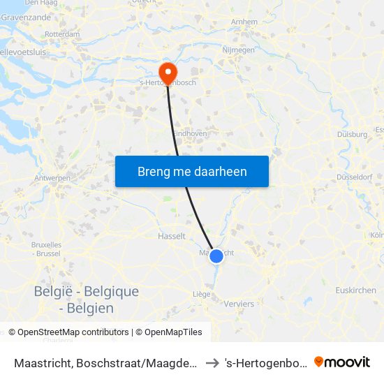 Maastricht, Boschstraat/Maagdendries to 's-Hertogenbosch map