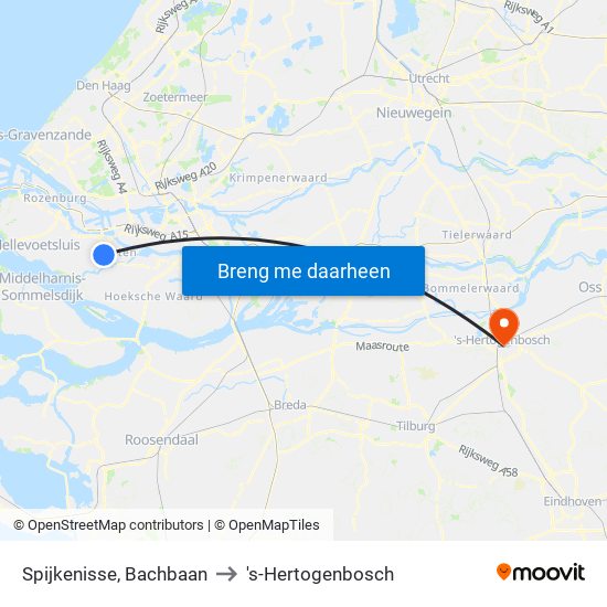 Spijkenisse, Bachbaan to 's-Hertogenbosch map
