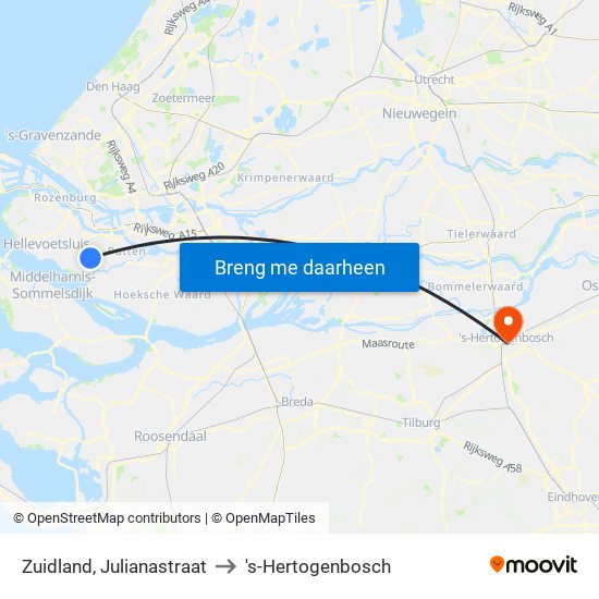 Zuidland, Julianastraat to 's-Hertogenbosch map