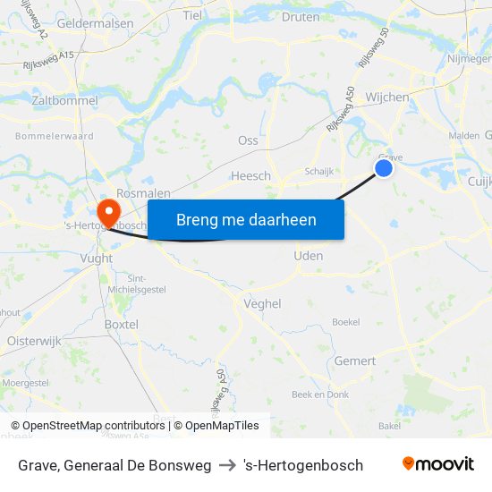 Grave, Generaal De Bonsweg to 's-Hertogenbosch map